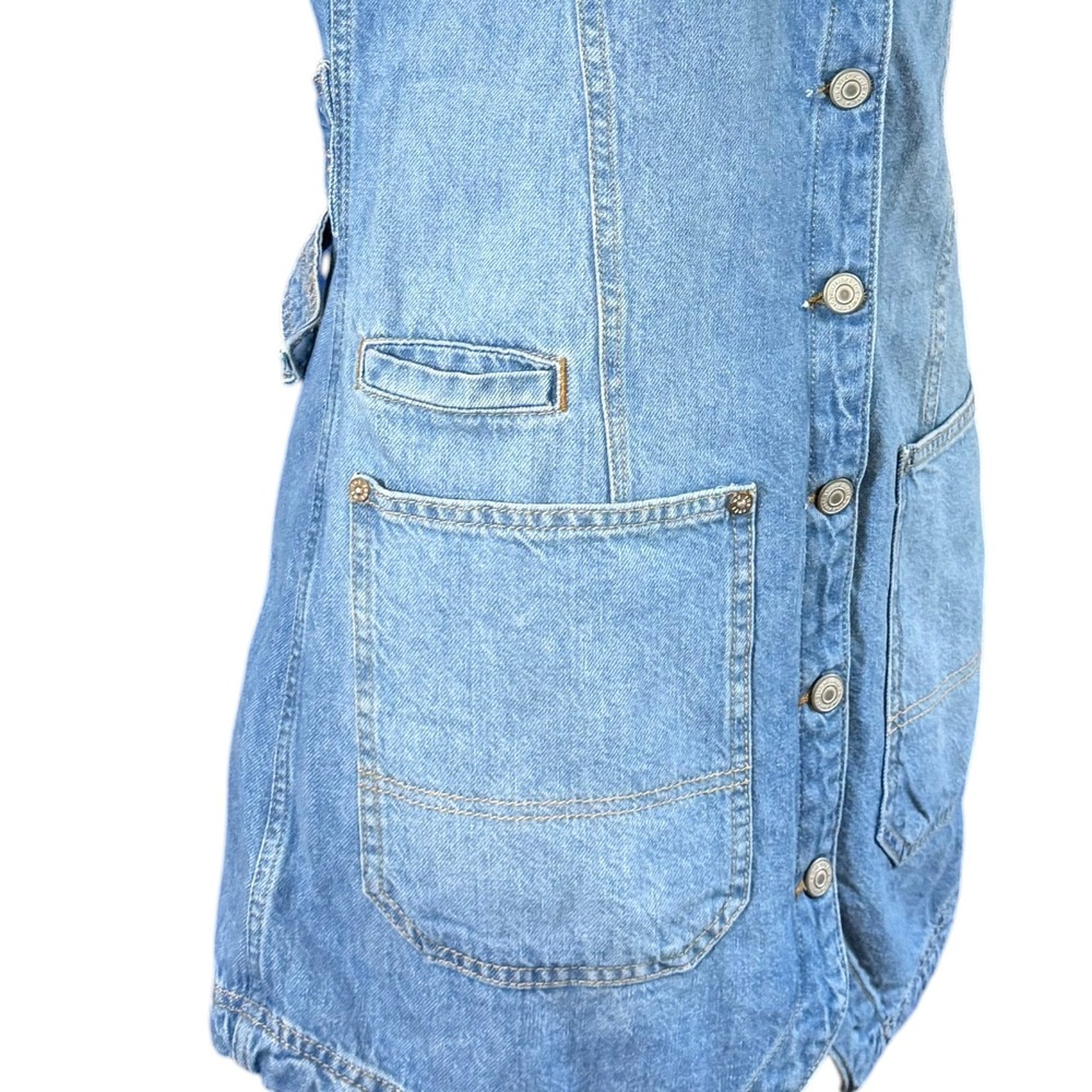 We The Free Free People Light Wash Denim Button Front Vest Mini Dress Medium - Picture 4 of 10